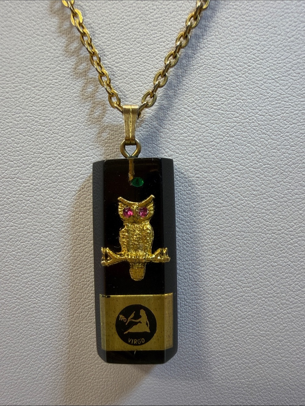 Vintage Zodiac Virgo Pendant Necklace • Gold Tone Chain • Screw Clasp • Good Con
